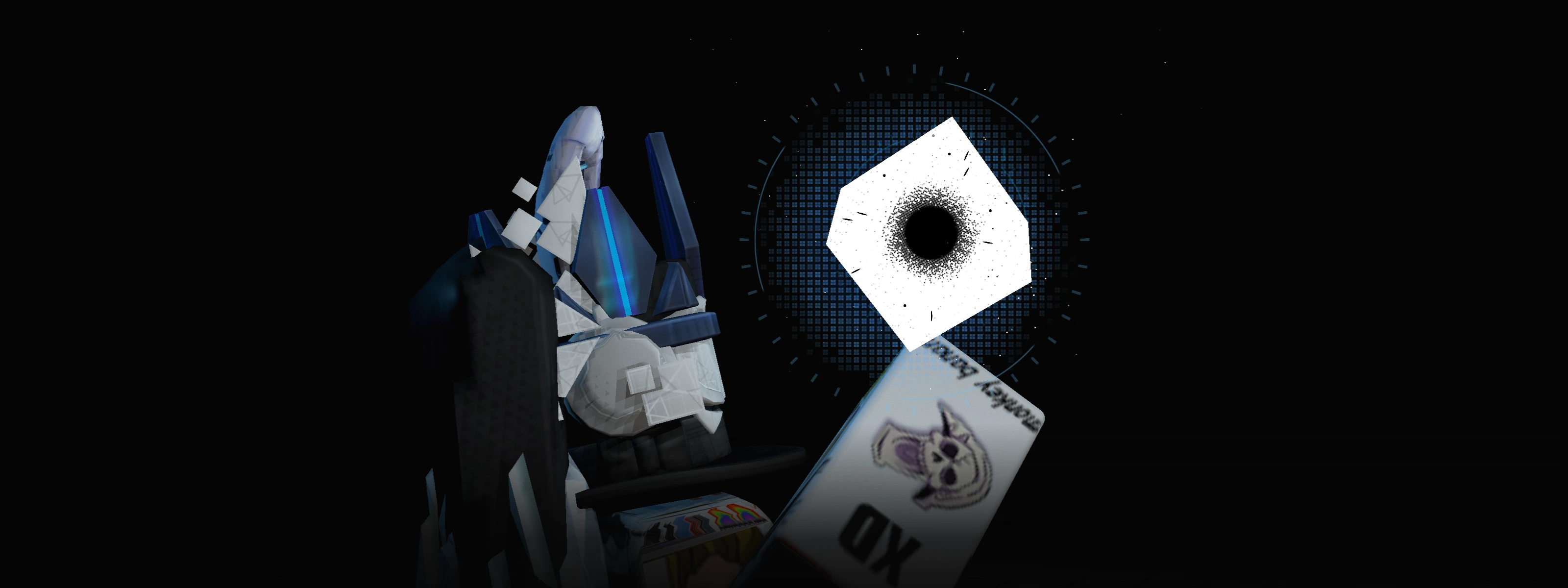 A Roblox avatar in profile, lit by a glowing white cube.